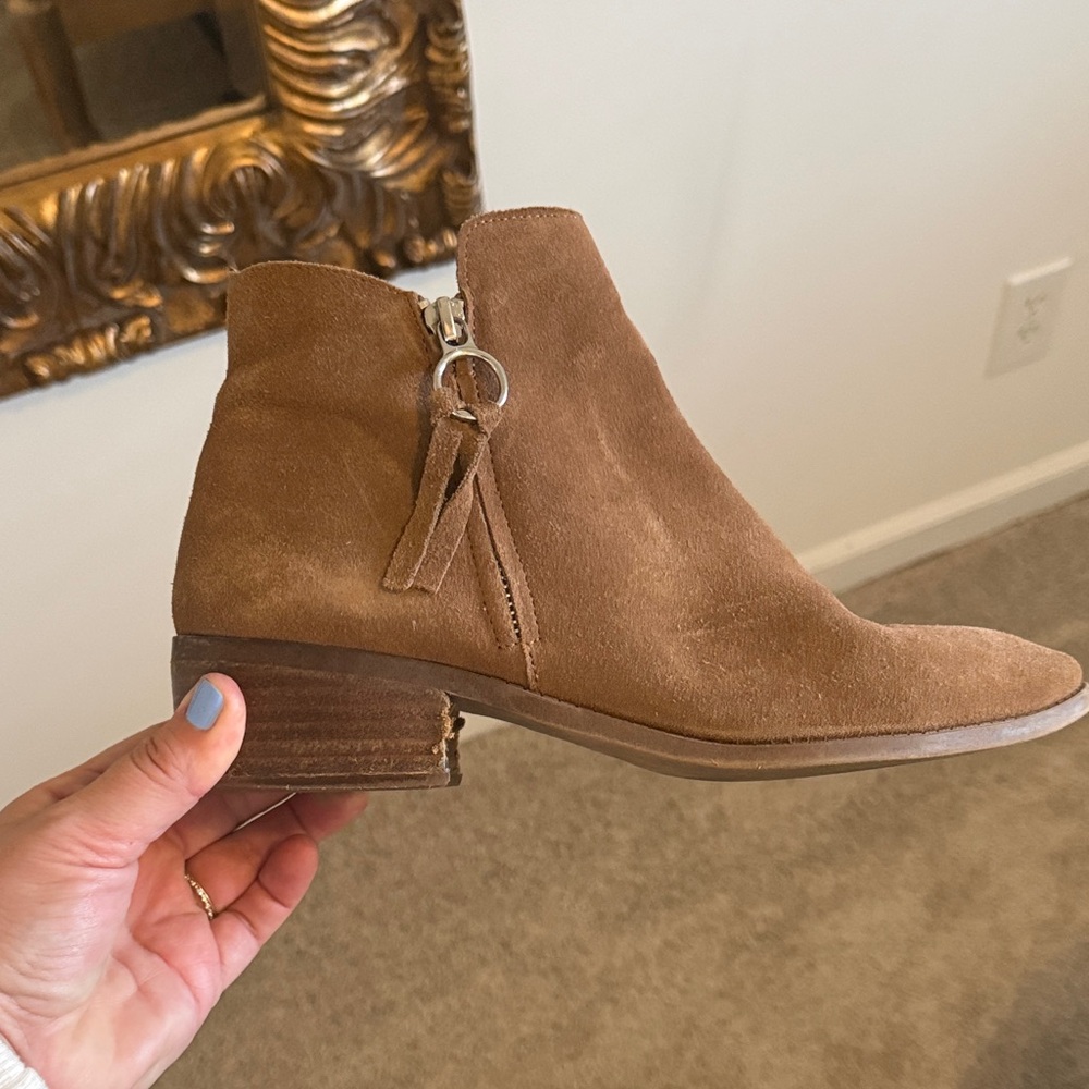 Women's Suede Ankle Bootie in Light Brown with Side Ring Zip
